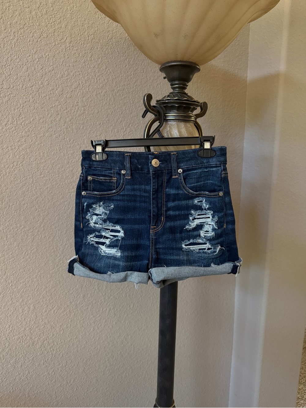 American Eagle - Dark Wash Distressed Denim Shorts - Blue